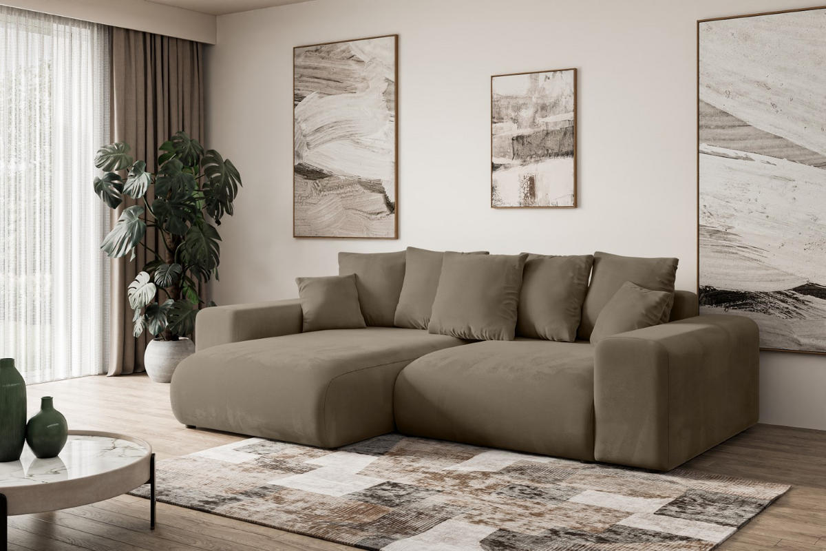 ECKSOFA mit Schlaffunktion und Bettkasten ESKAR-L 256x165x84cm Braun Velours - Schwarz/Braun, Holzwerkstoff/Kunststoff (165/256cm) - ALTDECOR