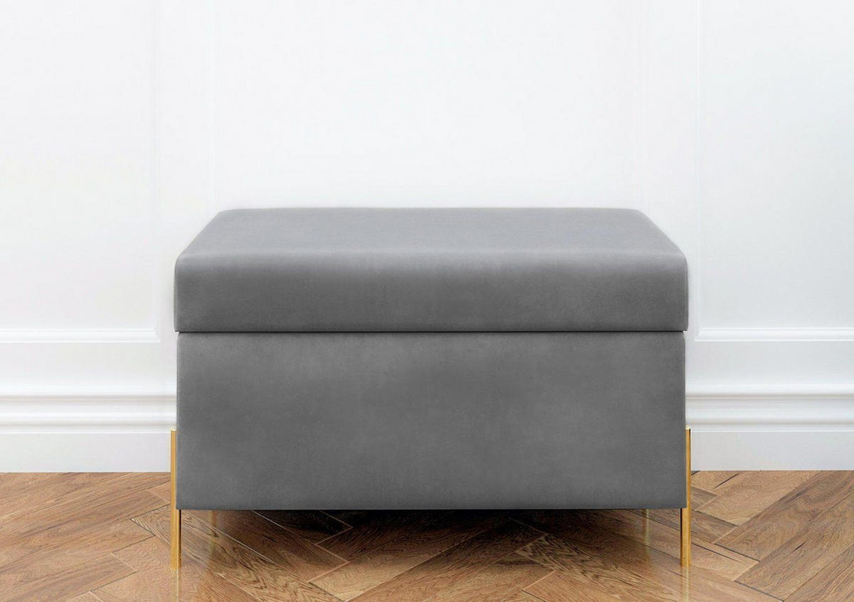 HOCKERBANK Borgo Mit Stauraum, Samt Hell Grau, Metal Gold - Goldfarben/Hellgrau, Holzwerkstoff/Metall (80/46/37cm) - Dancan