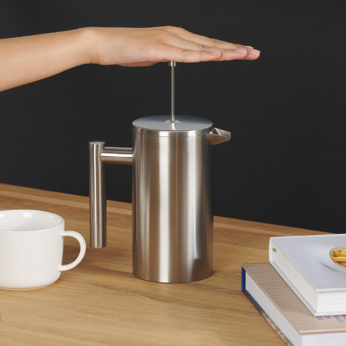 KAFFEEBEREITER French Press Edelstahl - doppelwandig isoliert mit Messskala inkl. Ersatzfilter & Anleitung, Spülmaschinengeeignet - Edelstahlfarben, Metall (14/13/21cm) - Blumtal