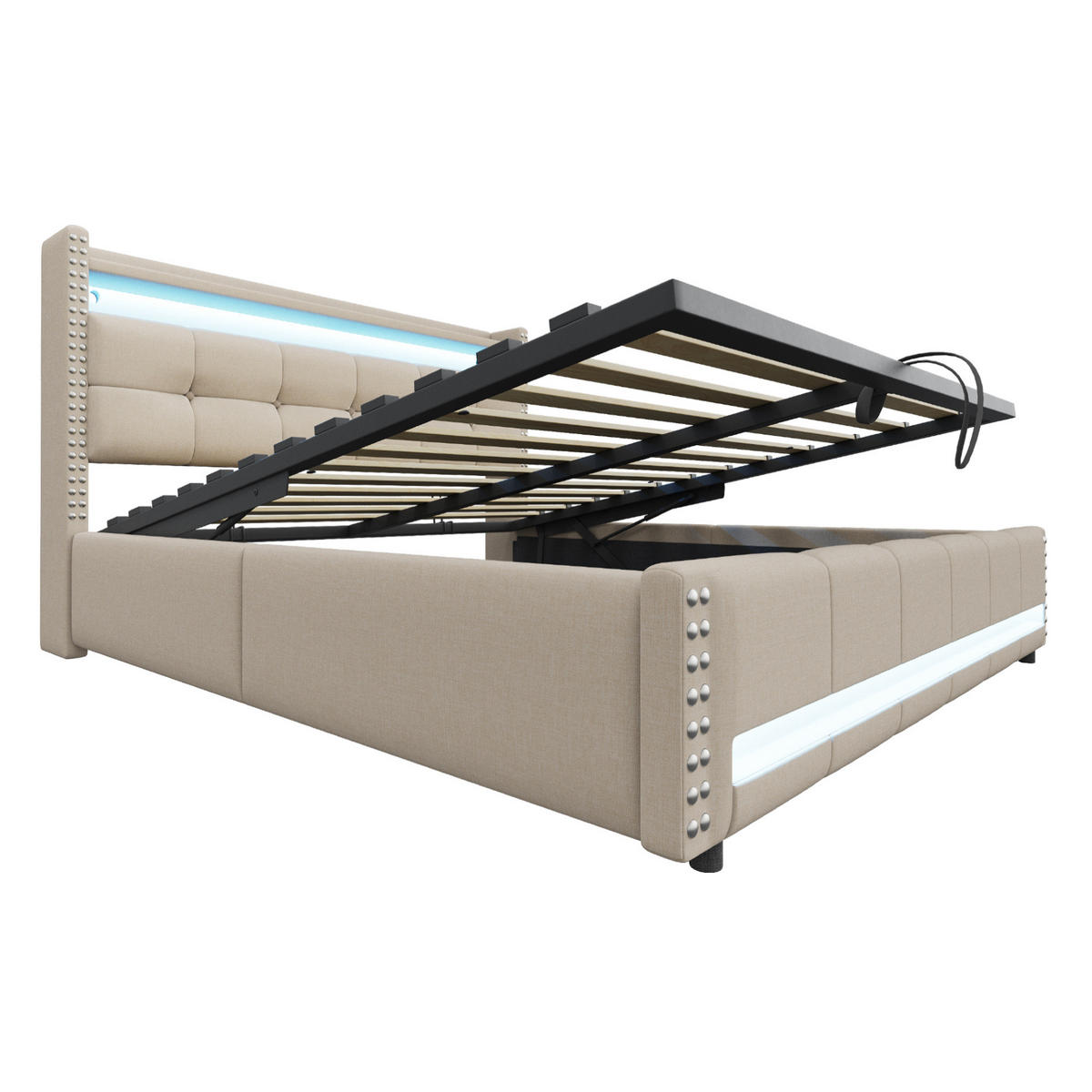 POLSTERBETT mit Stauraum und LED 180x200 cm Beige - Beige, Metall (180/200cm) - Meubliv