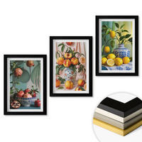 WANDBILDER 3er-Set - 20x30 cm Schwarzer Rahmen - Granatäpfel, Pfirsiche, Zitronen - Schwarz, Kunststoff (20/30cm) - ArtPrintCave