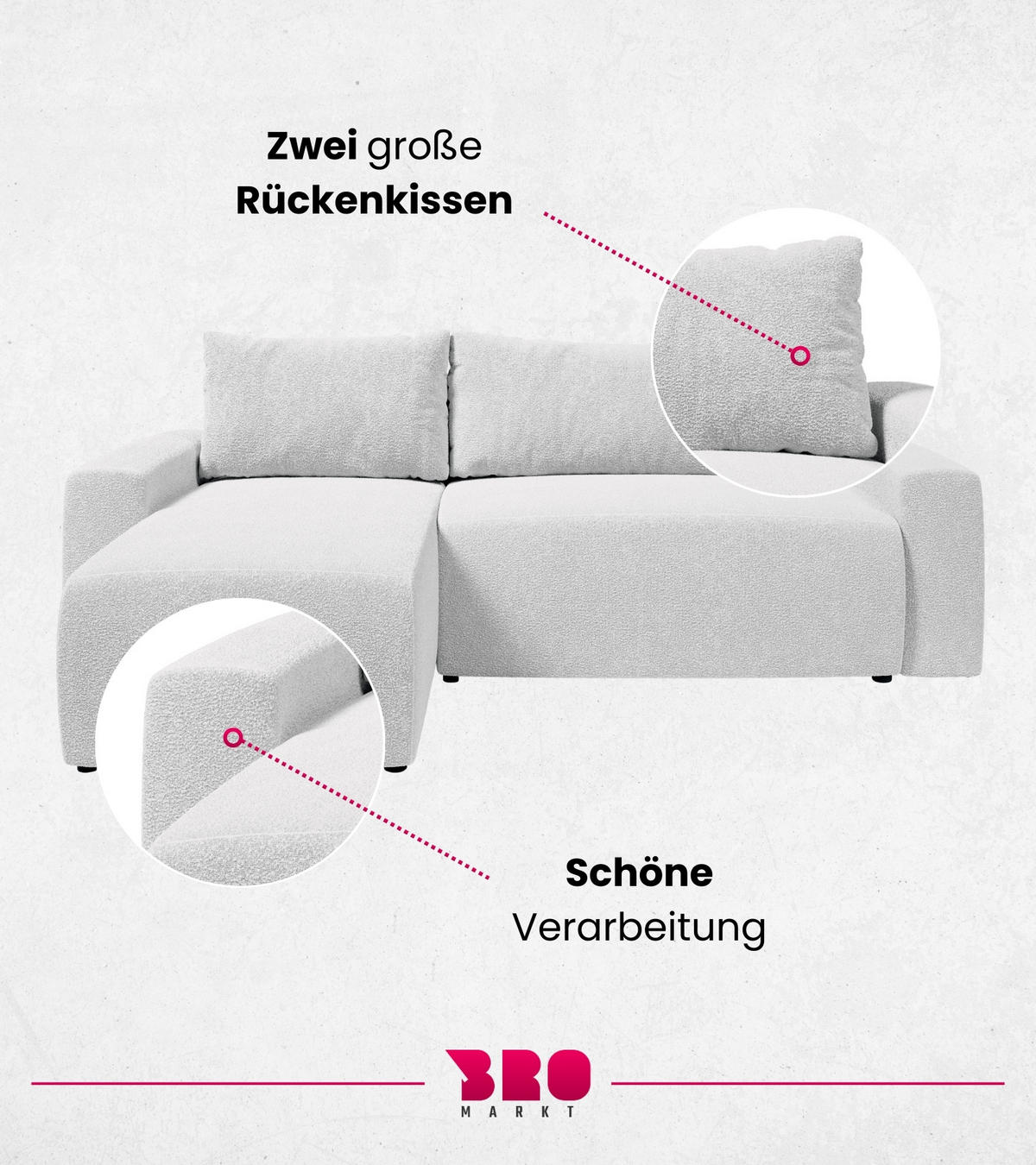 ECKSOFA PLUSH mit Schlaffunktion Hellgrau Boucle - Silberfarben, Textil (240/145cm) - Bromarkt