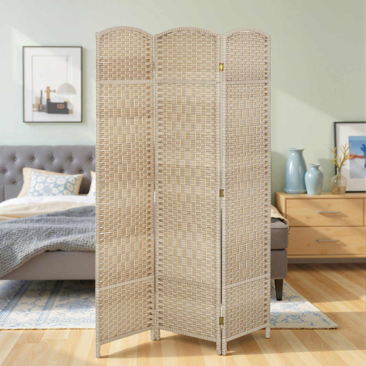 PARAVENT 3-tlg DE-14374 faltbarer PARAVENT aus Holz Eiche - Eichefarben, Kunststoff (135/180/1.7cm) - ComfortXL