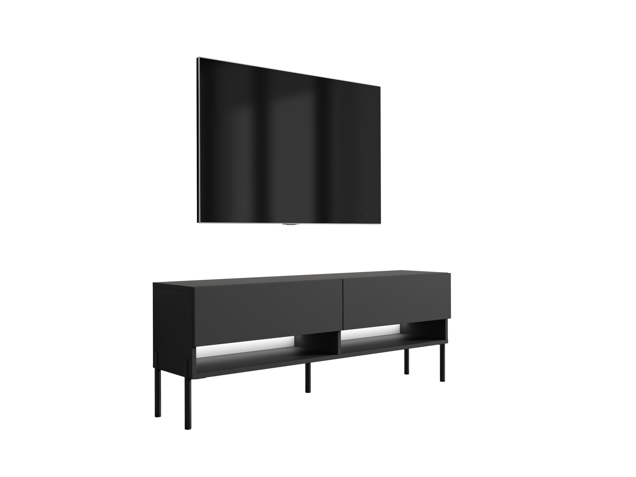 TV-LOWBOARD 140 cm Mattschwarz, gerade schwarze Beine, weiße LED, 140 × 32 × 52 cm - Schwarz, Holzwerkstoff (140/52/32cm) - 3XE LIVING