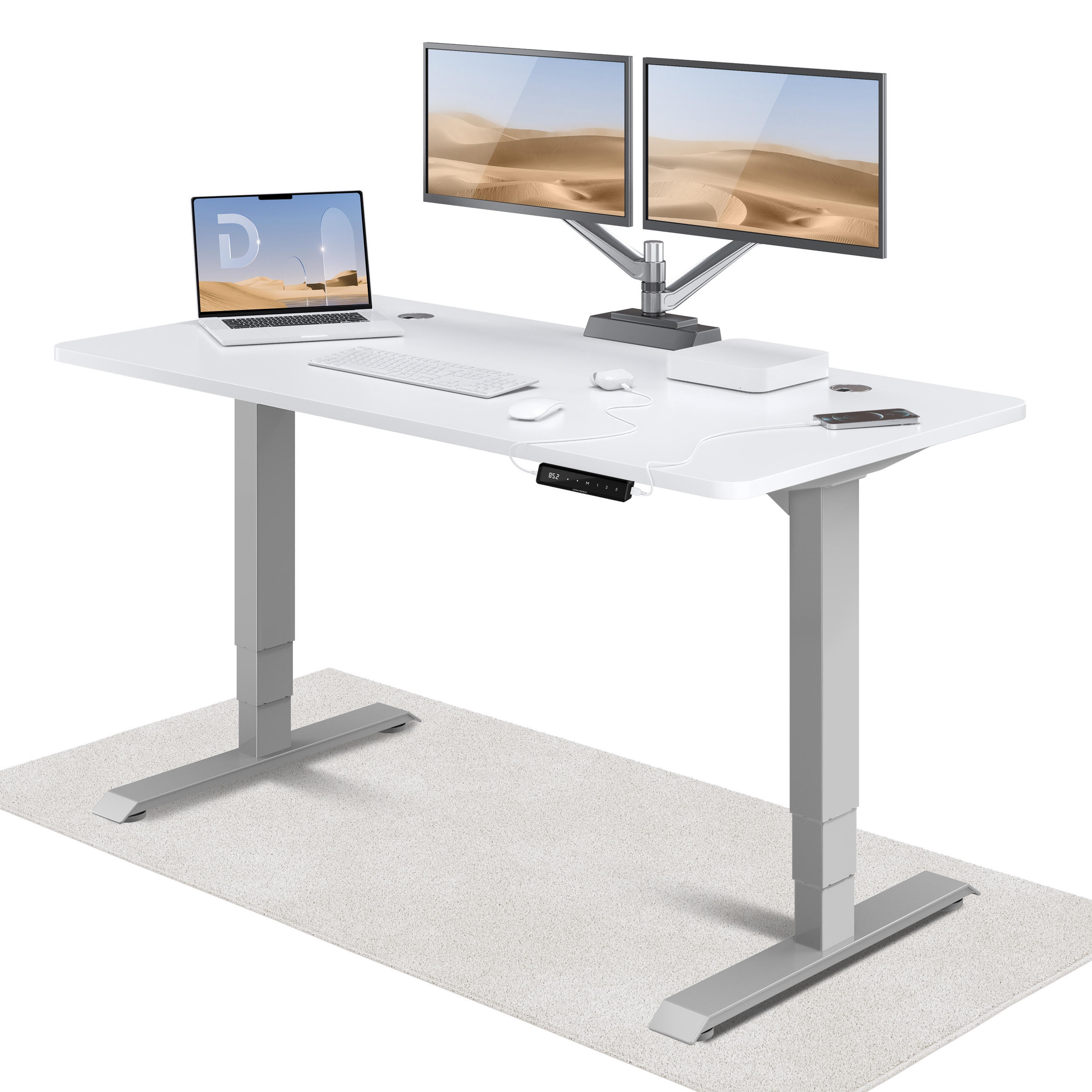 SCHREIBTISCH Elektrisch Höhenverstellbarer HomePro 160x80cm Grau/Weiß mit Memory-Funktion, Anti-Kollisions Technologie - Weiß/Grau, Holzwerkstoff (80/160/62cm) - Desktronic