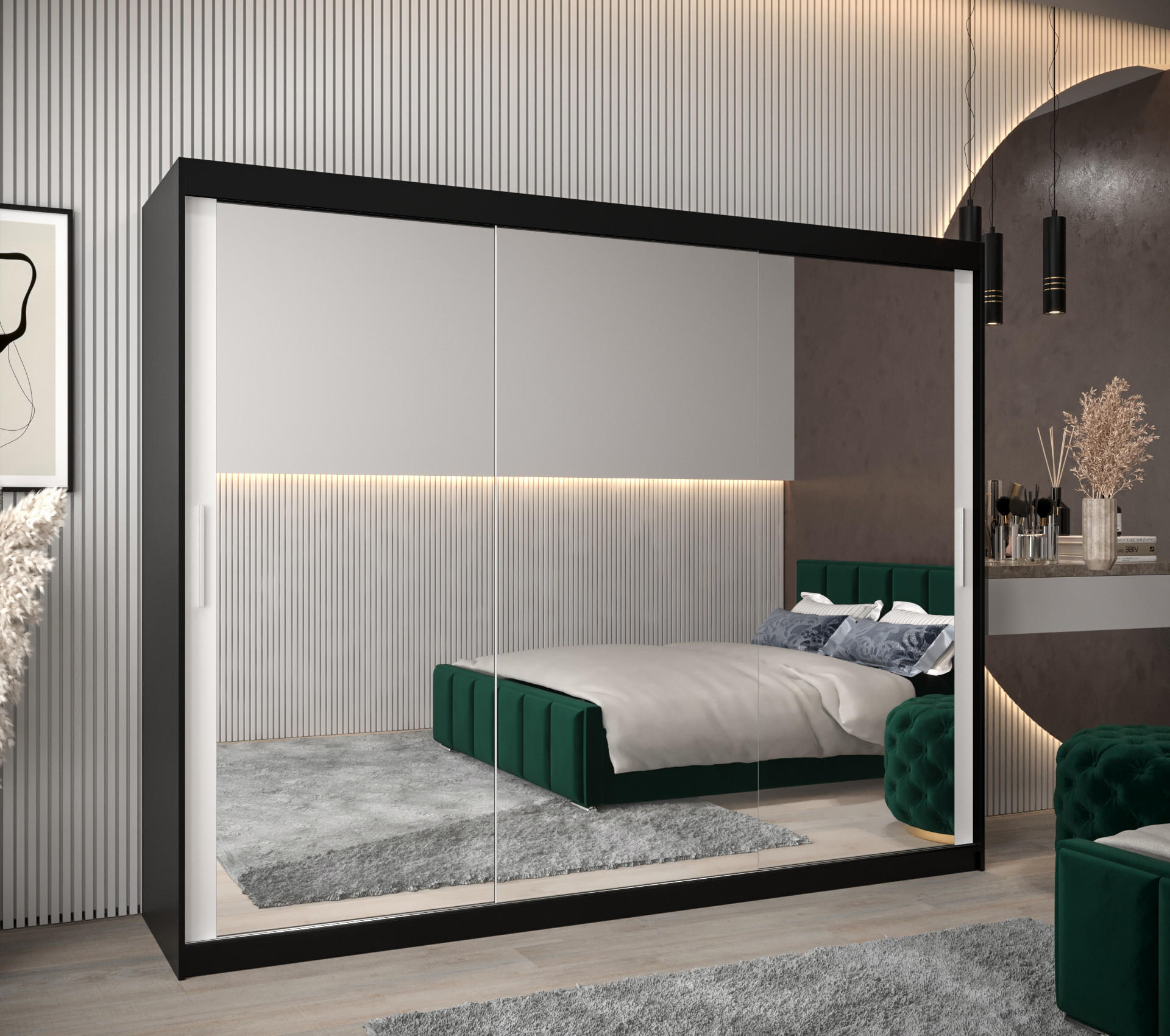 SCHWEBETÜRENSCHRANK 200/250/62 2-türig - Silberfarben/Schwarz, Holz/Kunststoff (250/200/62cm) - Abiks Möbel