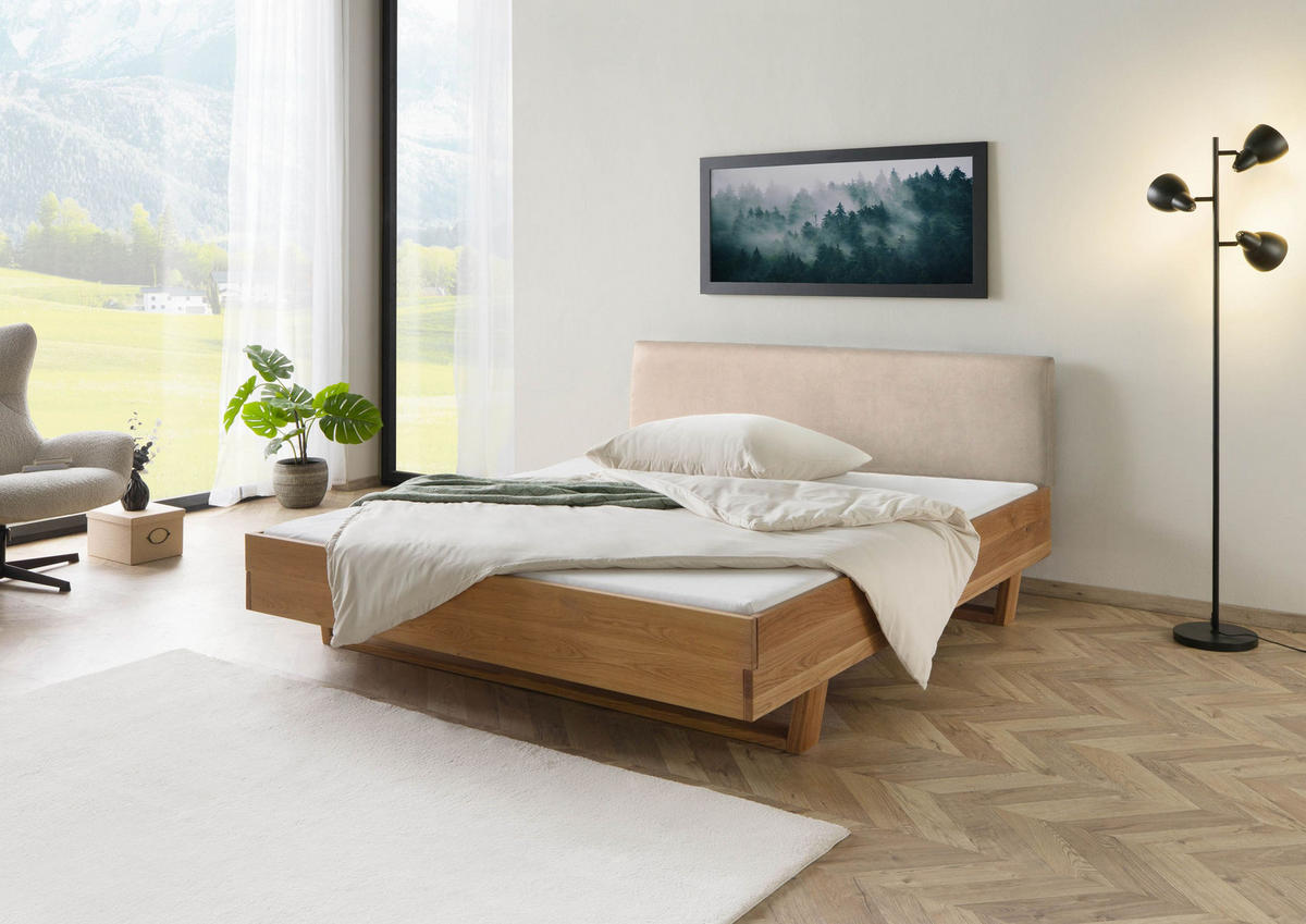 BETT Massivholz Eiche 160 x 200 x 86 natur FICHTELBERG #126 - Beige/Naturfarben, Holz (160/200cm) - Massivmoebel24
