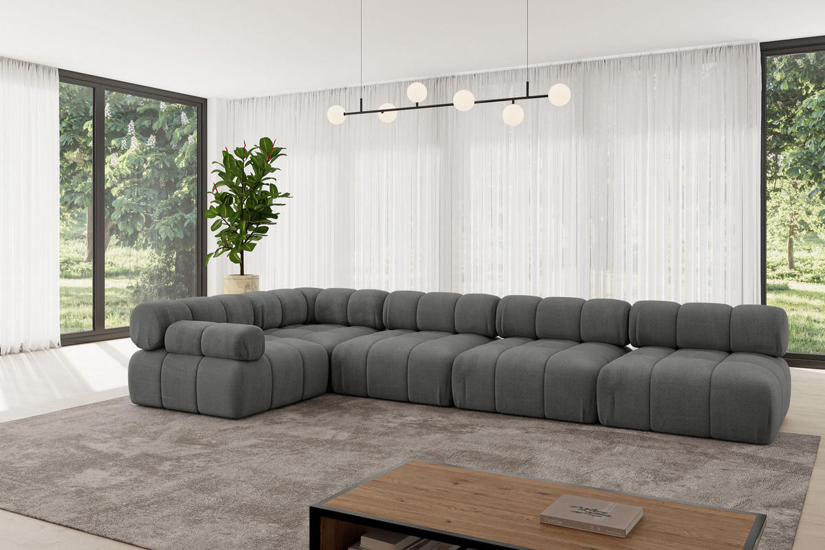 ECKSOFA modulares Sofa Mende-L3 - 380x190x70 cm Dunkelgrau Velours - Dunkelgrau, Holzwerkstoff/Textil (380/190cm) - ALTDECOR