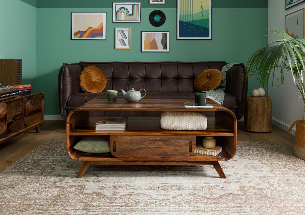 COUCHTISCH Sheesham 120x70x50 dunkelbraun lackiert MAILAND #231 - Dunkelbraun, Holzwerkstoff (70/120/50cm) - Massivmoebel24