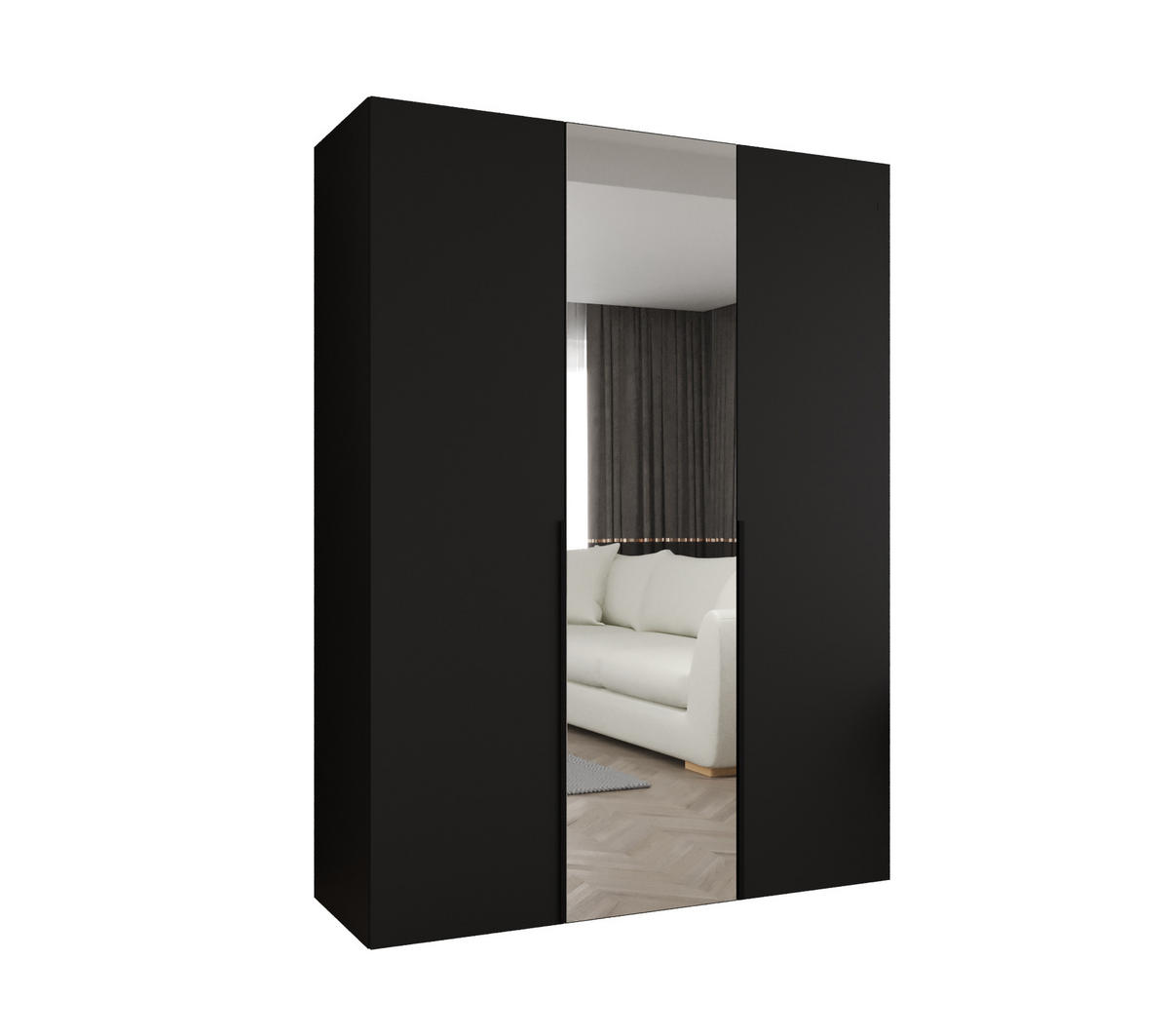 DREHTÜRENSCHRANK 202/150/52 3-türig - Schwarz, Holz (150/202/52cm) - Abiks Möbel