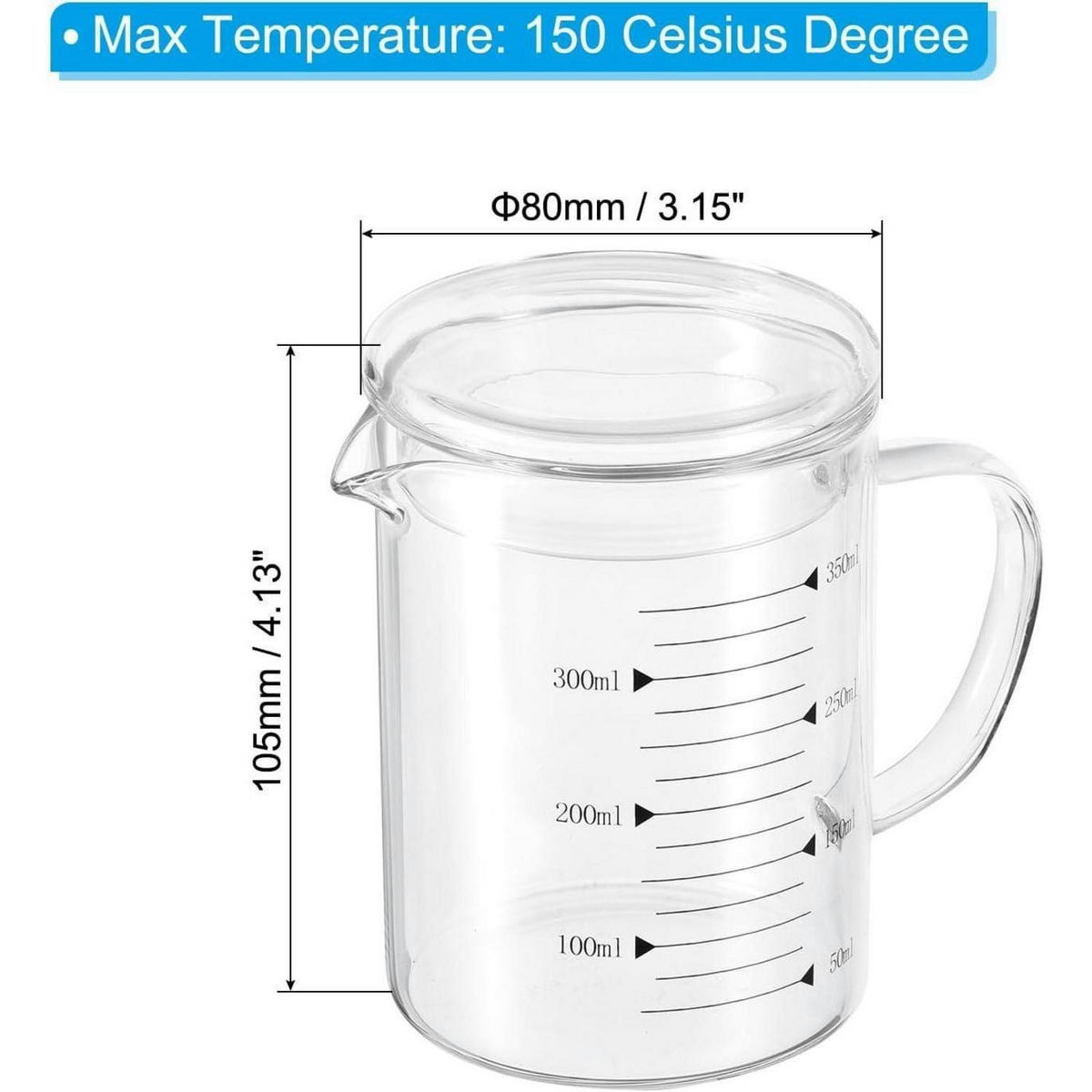 MESSBECHER 350ml Borosilikatglas mit Deckel und Ausguss - Schwarz, Glas (0.35L)