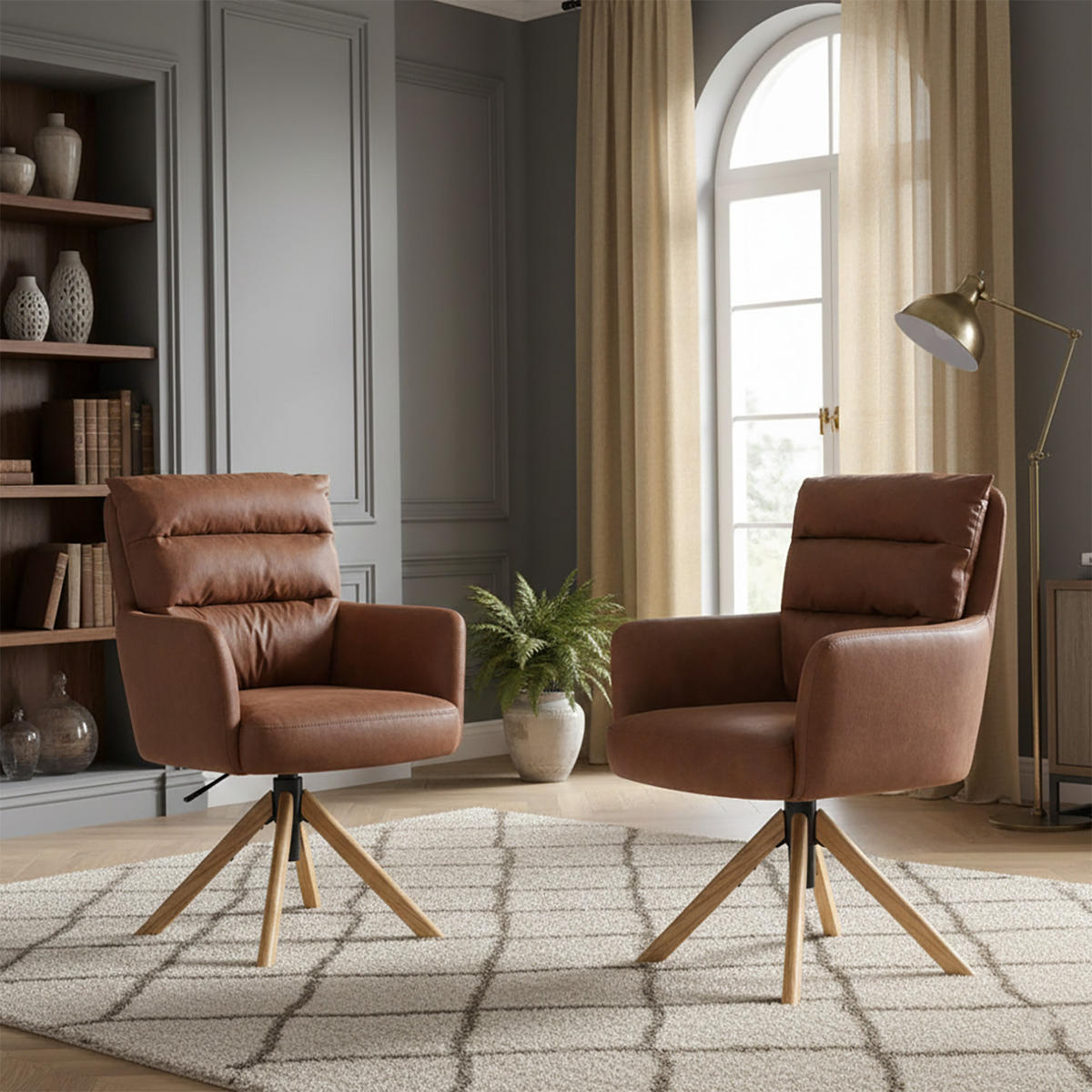 BÜROSTUHL Mika-Tesa 2er-Set - Honigeiche/Braun, Eichenholz/Holz (59/95/66cm) - DUBI Möbel