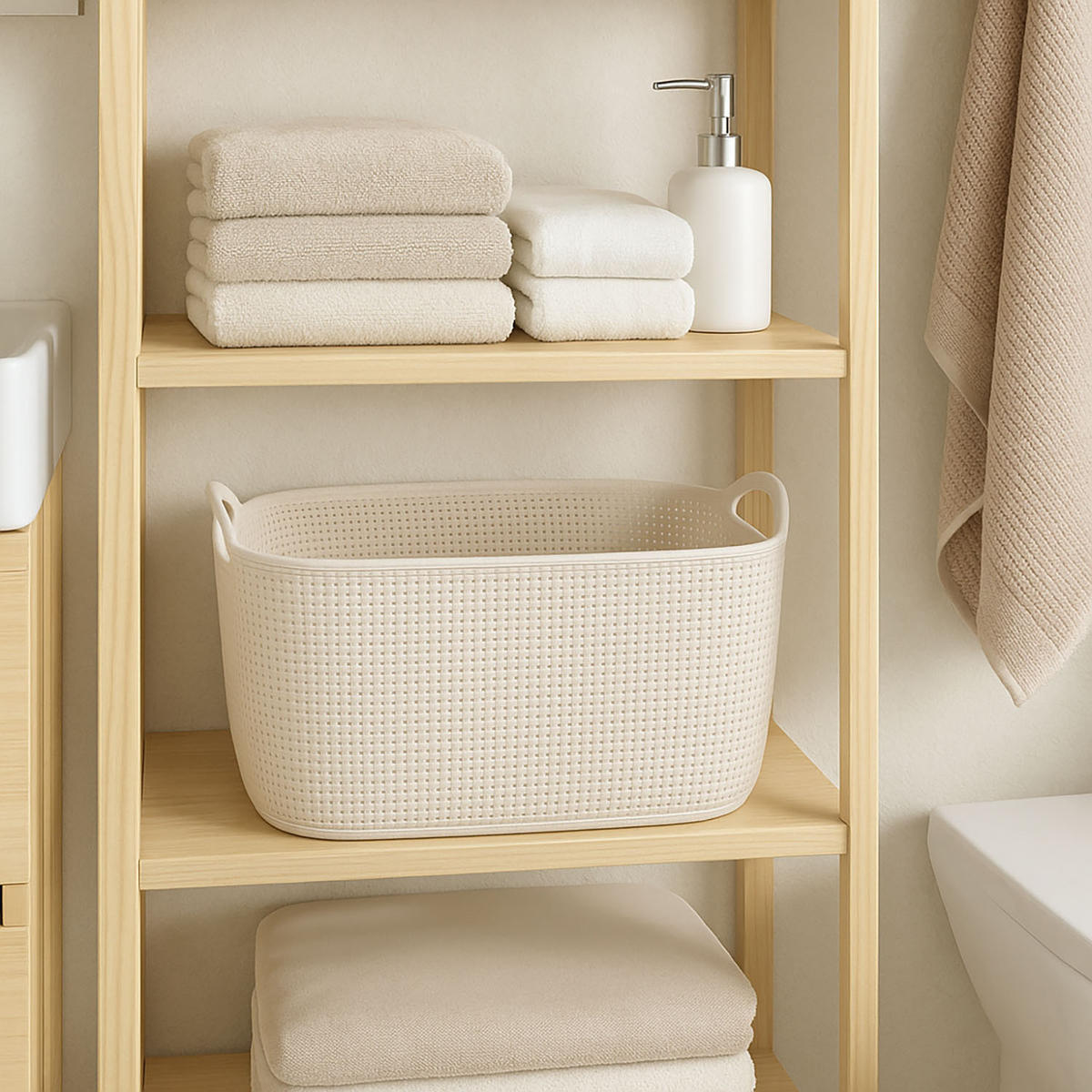 KORB aus Kunststoff 35/24/21,5 cm - Beige, Kunststoff (35/24/21.5cm) - Storage solutions