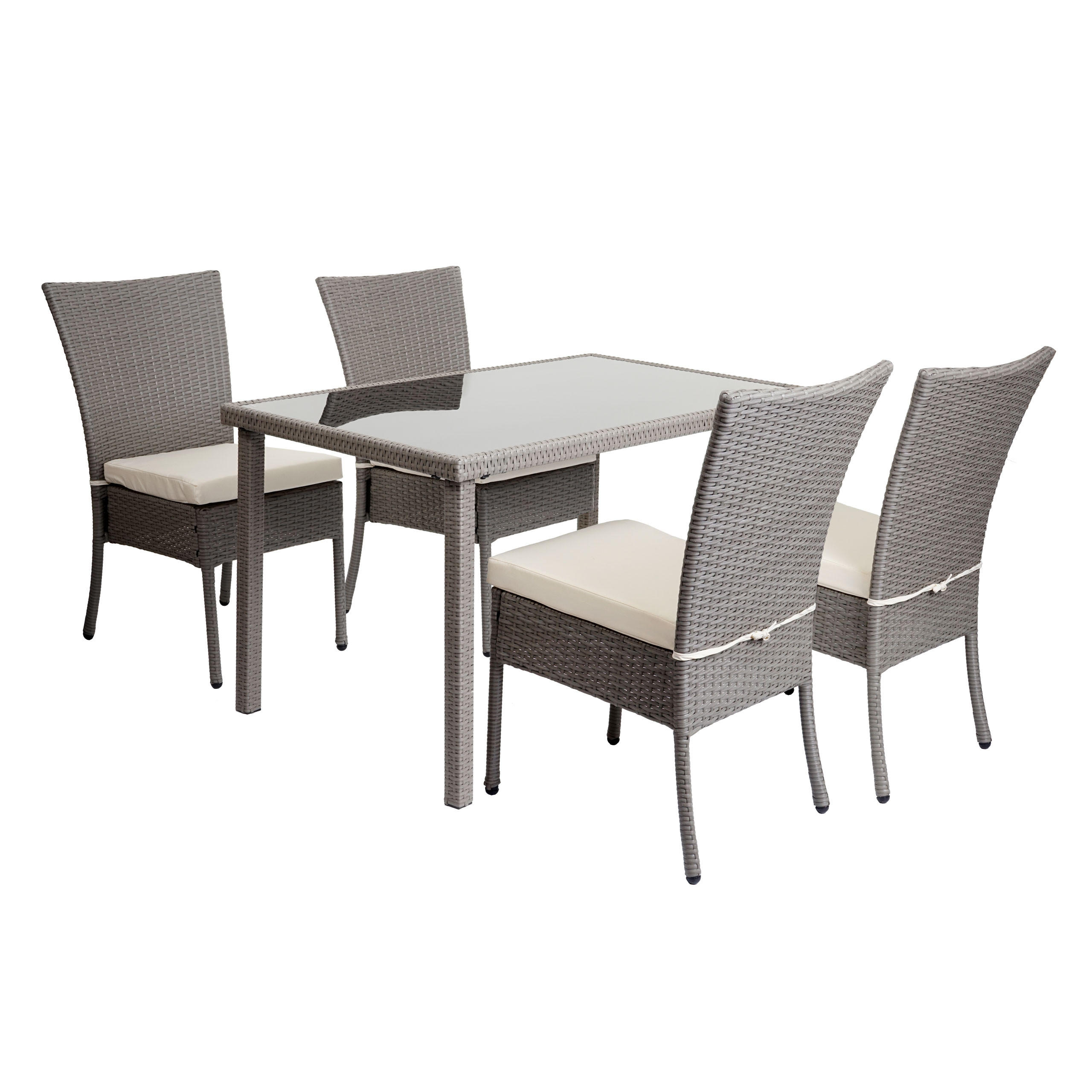 POLY-RATTAN GARNITUR Grau, Cremeweiß 5-teilig-Set - Weiß/Grau, Kunststoff - MCW
