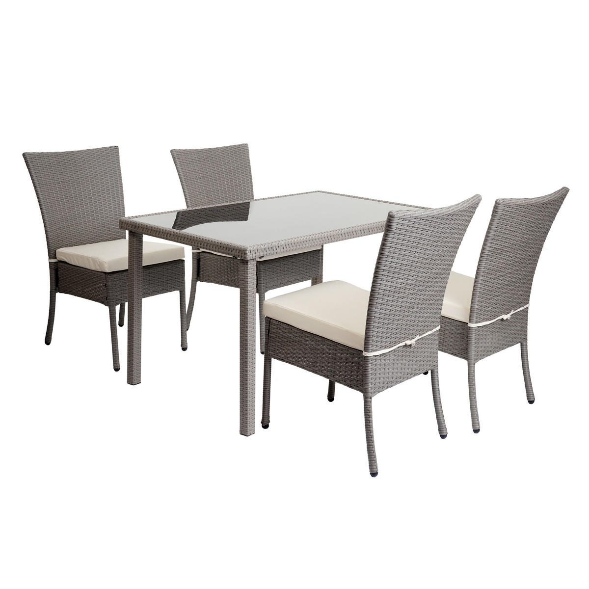 POLY-RATTAN GARNITUR Grau, Cremeweiß 5-teilig-Set - Weiß/Grau, Kunststoff - MCW