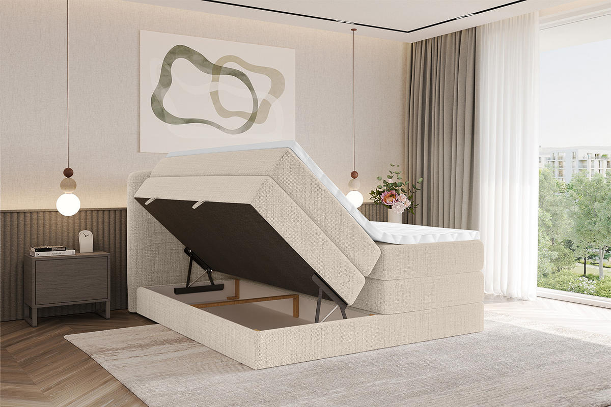 BOXBETT mit Matratze H3|H4 - NINA KING - 160x200 cm - Beige - Beige, Holzwerkstoff (160/200cm) - ALTDECOR