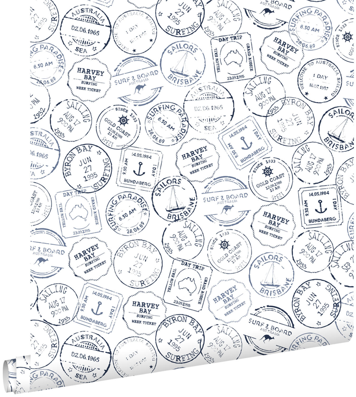 TAPETE australische Surf-Stempel 53 cm x 10.05 m - Blau, Papier (53/1000cm) - ESTAhome