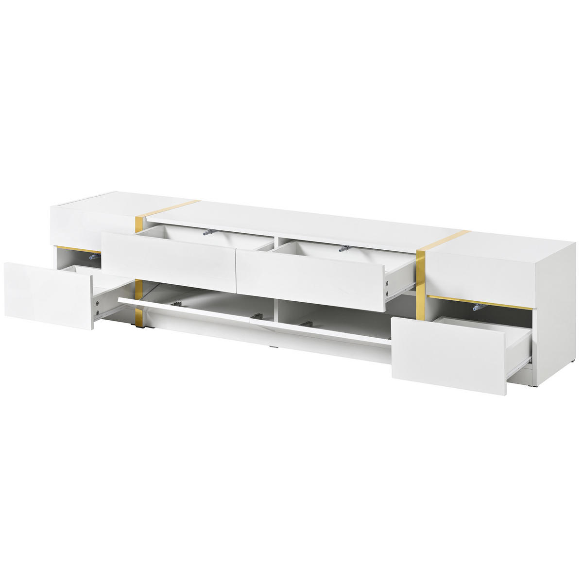 TV ormarić 180/40/38 cm bijeli od MDF-a i iverice s 4 ladice i 2 vrata - bijela, drvni materijal (180/38/40cm) - OKWISH