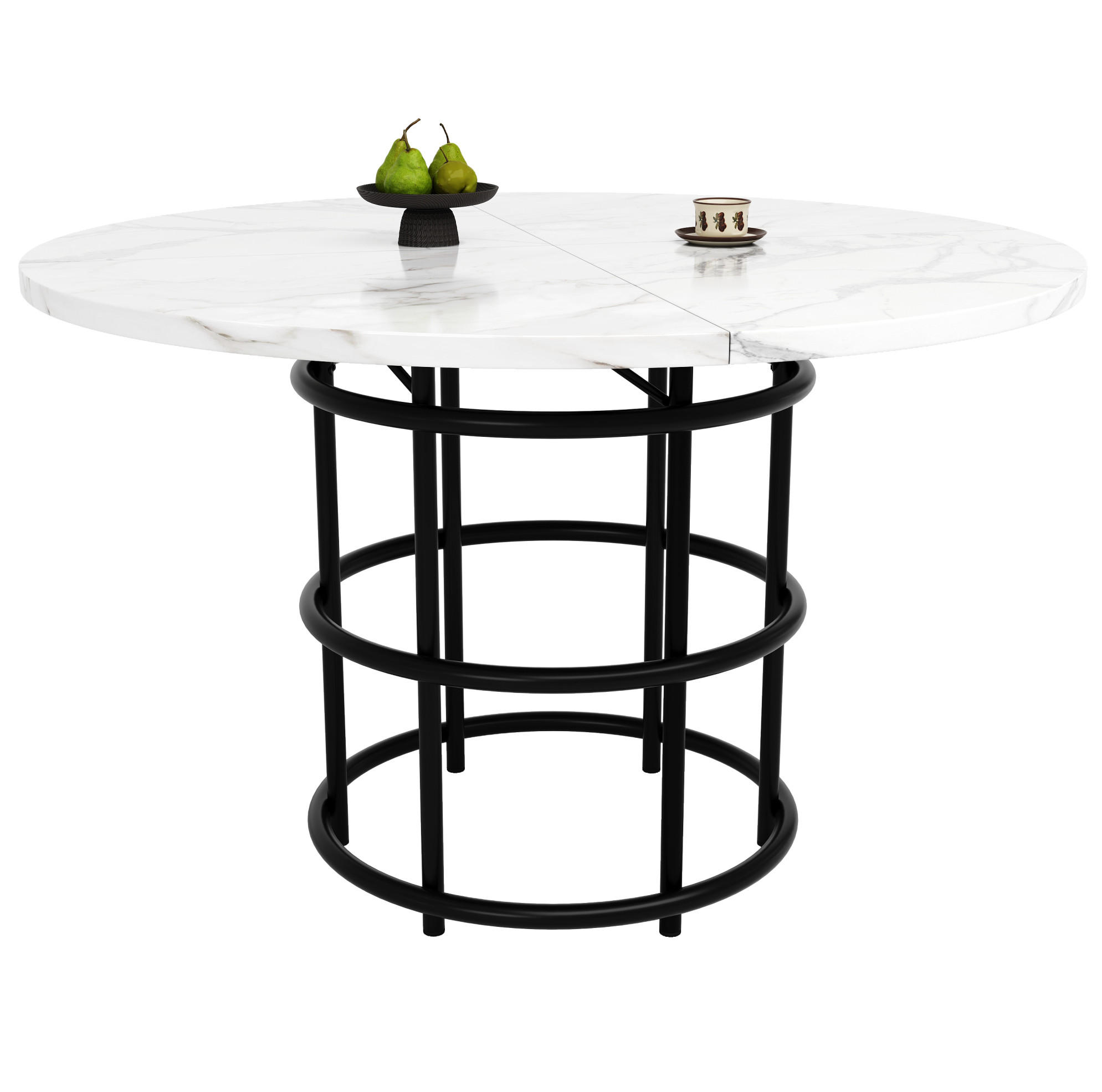 ESSTISCH 100/100/76 cm Schwarz runder Tisch mit Marmoroptik aus MDF mit Metallgestell - Schwarz, Holzwerkstoff (100/100/76cm) - OKWISH