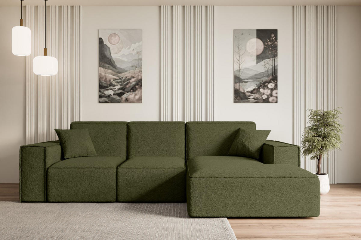 ECKSOFA Ottomane Rechts SERRA-L - 266x165x73 cm Grün Bouclé - Schwarz/Grün, Holzwerkstoff/Kunststoff (266/165cm) - ALTDECOR