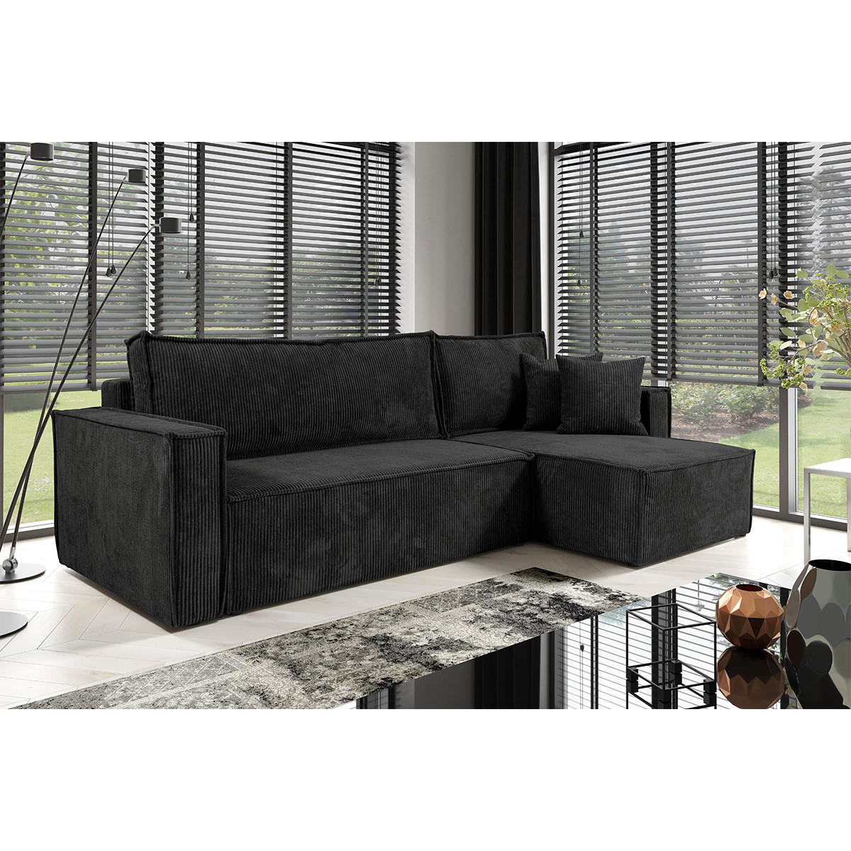 ECKSOFA Ezekiel 3 Sitzplätze Schwarz - Schwarz, Holz (236/145cm) - Petits-meubles