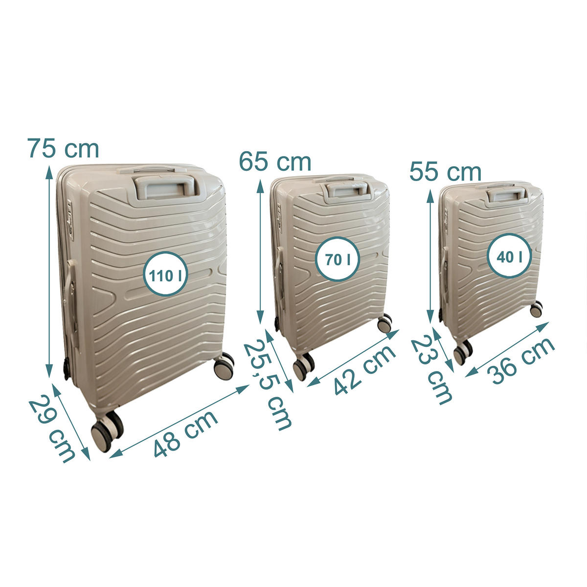 3-TLG.KOFFERSET - Beige, Kunststoff (48/75/29cm) - Relaxdays