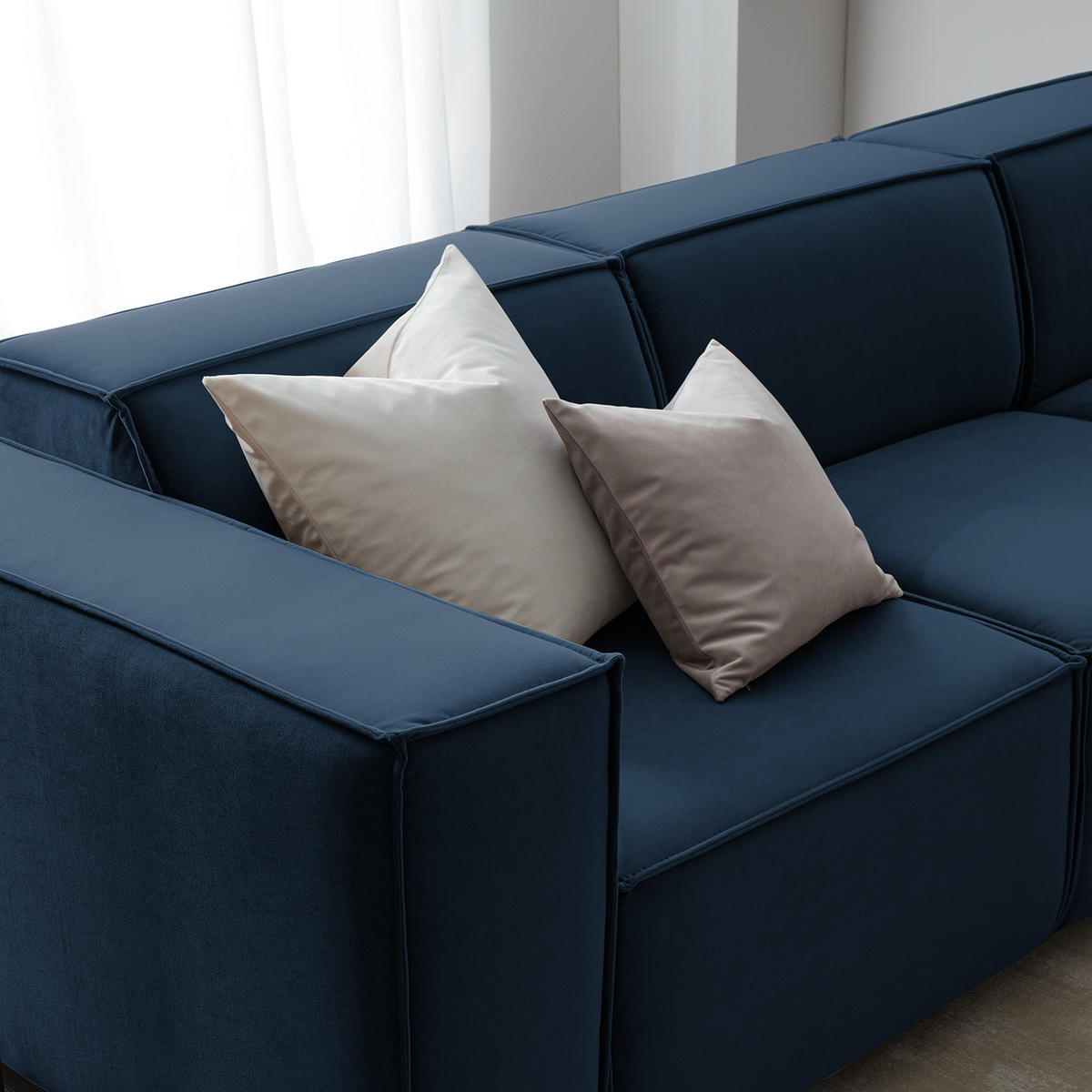 ECKSOFA mit Longchair - Schwarz/Dunkelblau, Kunststoff/Textil (260/177cm) - home24