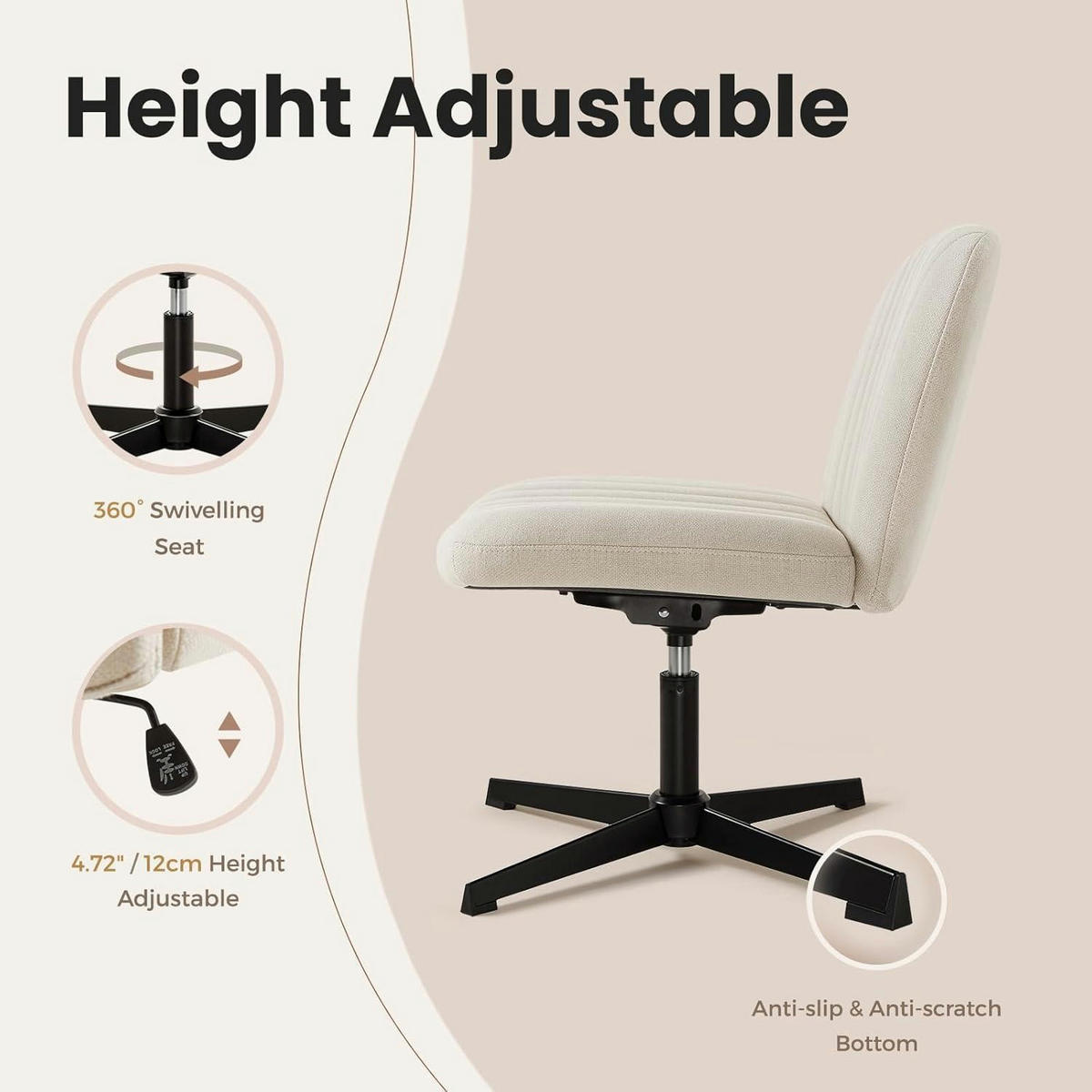 BÜROSTUHL ohne Rollen Stoff Beige - Beige, Textil (76/65/49.5cm)