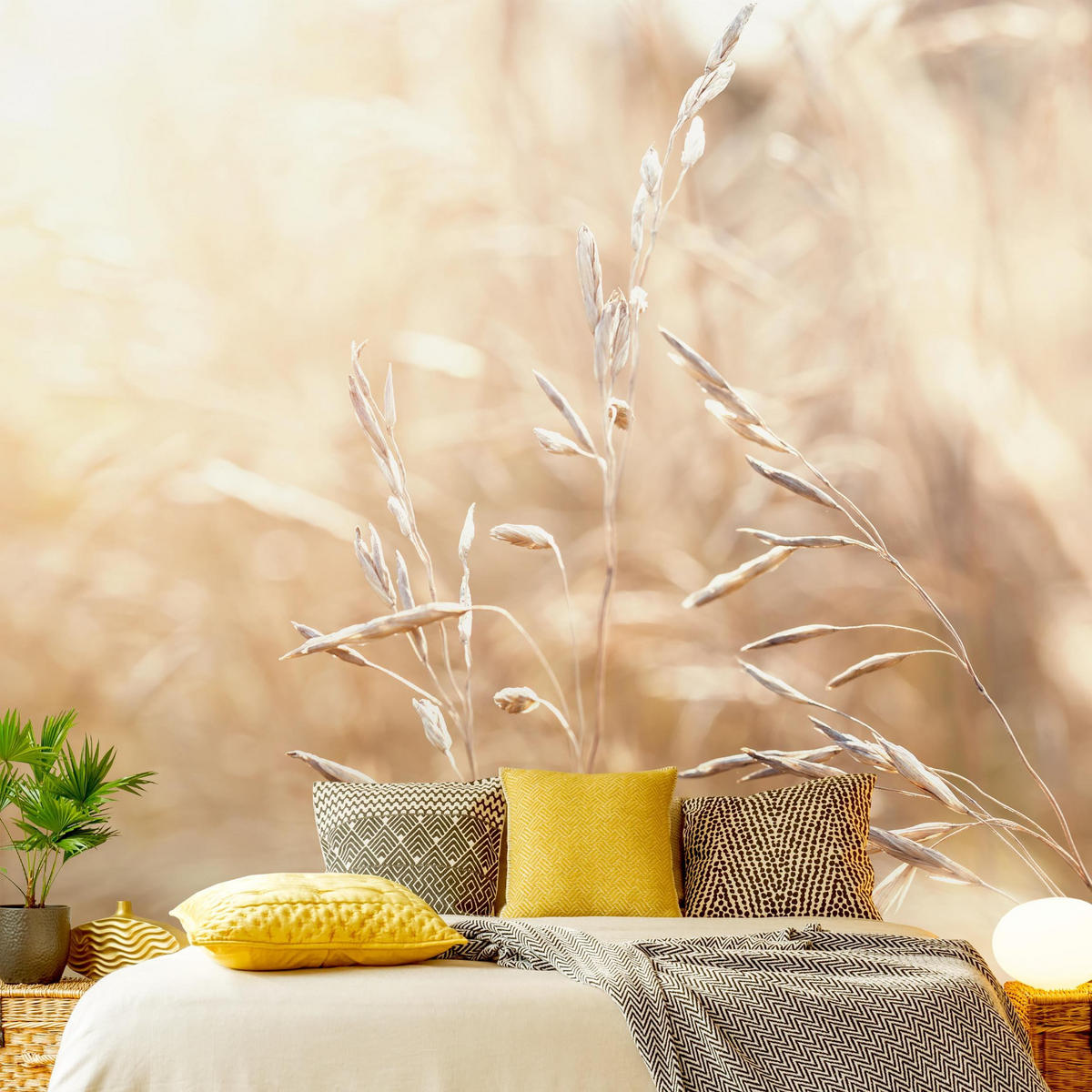 FOTOTAPETE Gräser im Sonnenschein 288/288 cm - Eichefarben, Papier (288/288cm) - Bilderwelten