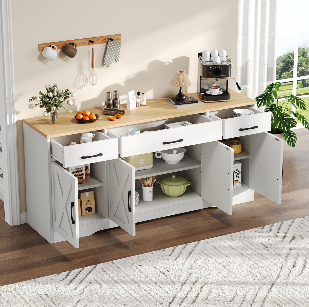 SIDEBOARD 160/37/75 cm mit 3 Schubladen, 4 Türen und MDF-Korpus in Industrial-Optik, Weiß - Weiß, Holzwerkstoff (160/75/37cm) - Redom