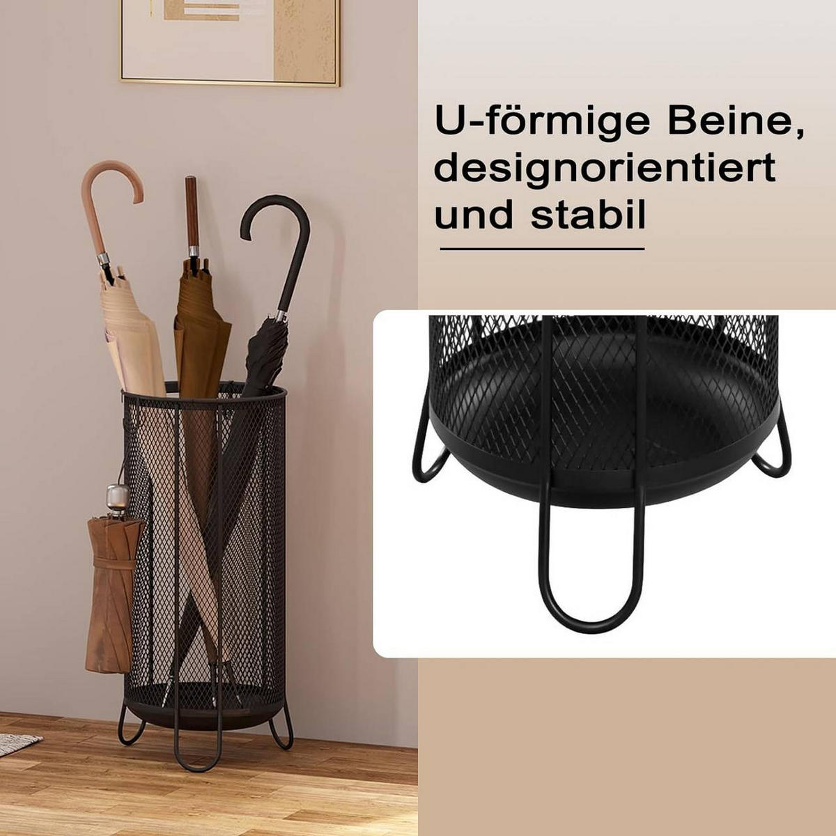 SCHIRMSTÄNDER mit 4 Haken, aus Drahtgitter, Anthrazit - Anthrazit, Metall (22/49/22cm) - Woltu