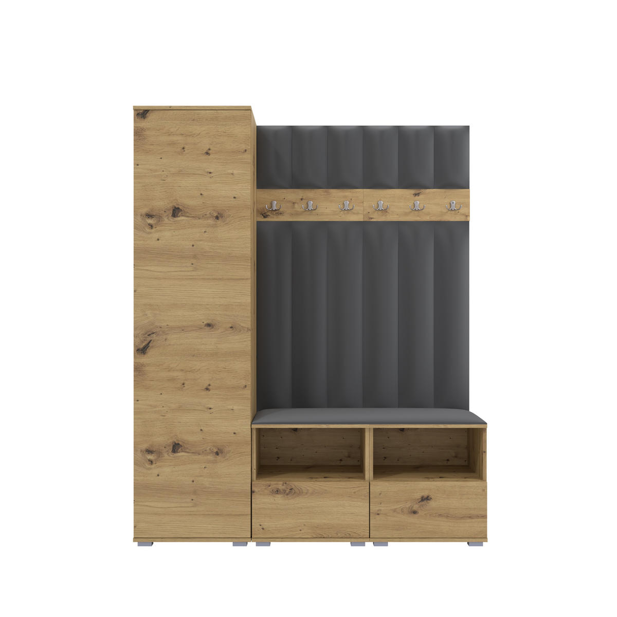 GEPOLSTERT Garderoben-Set Nela II LUX (Farbe Eiche Artisan + Stoff Trinity 15) - Dunkelgrau/Silberfarben, Holz/Holzwerkstoff (150/187/40cm) - Ravio