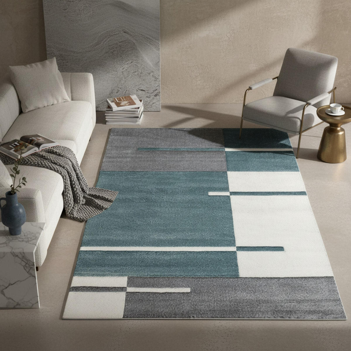 KURZFLORTEPPICH LATEMAR, kariert, Blau, 140 x 200 cm - Blau, Textil (140/200cm) - KADIMA DESIGN
