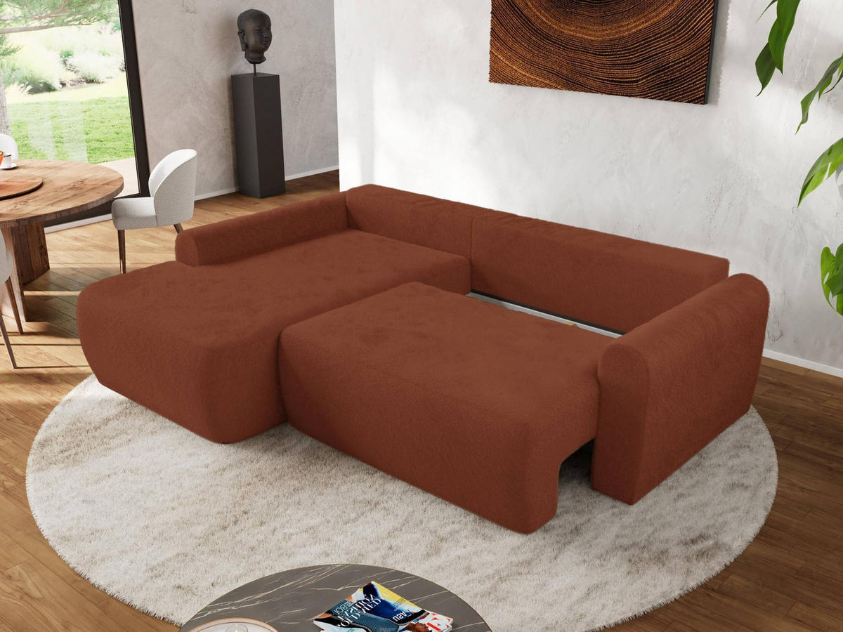 ECKSCHLAFSOFA CUBO L Orange Plüsch - links - Schwarz/Orange, Kunststoff/Textil (273/187cm) - MKS