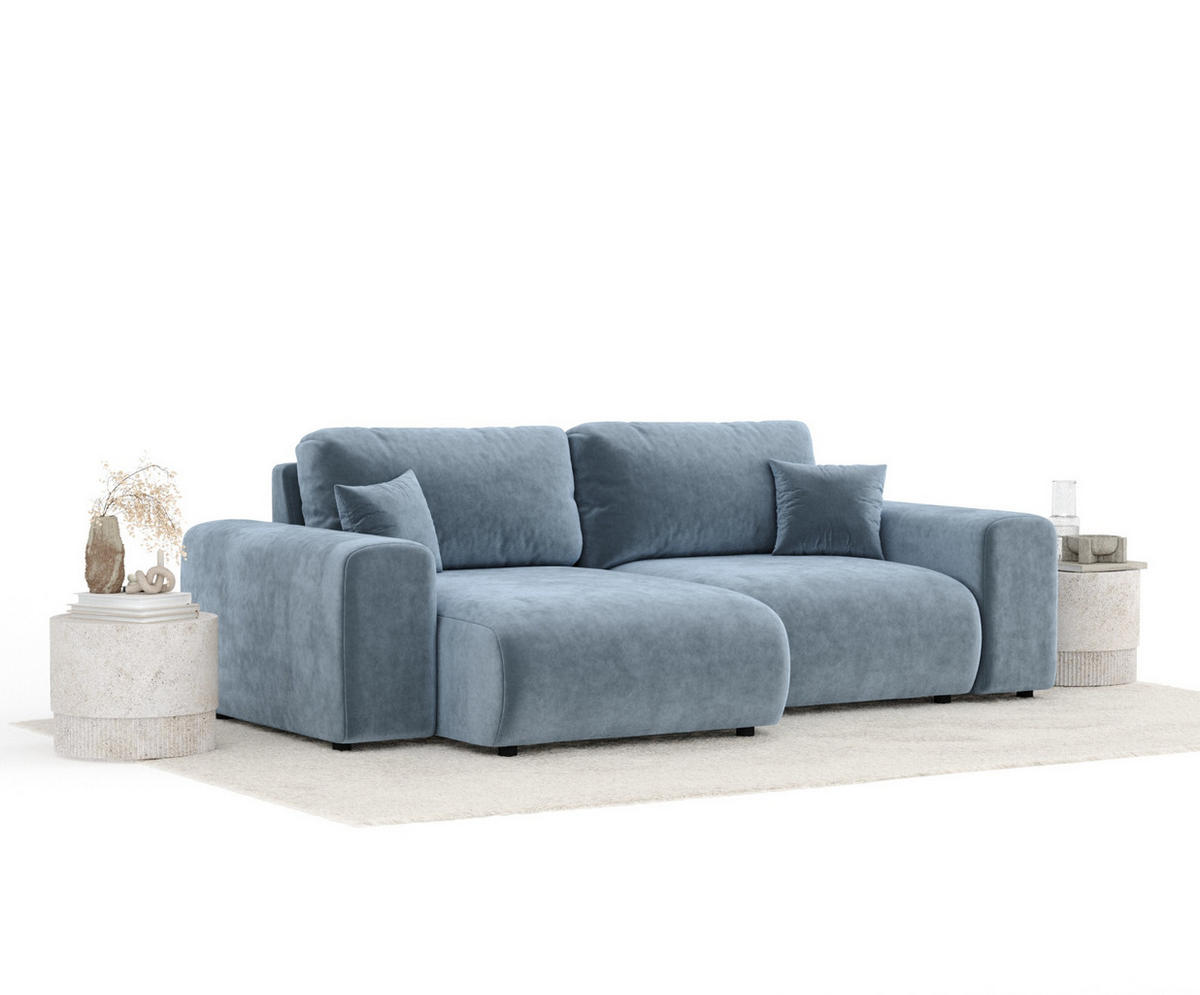 ECKSOFA Zanzibar Blau Grau Samtstoff - Blaugrau/Schwarz, Holz/Holzwerkstoff (237/144cm) - Maison de Reve