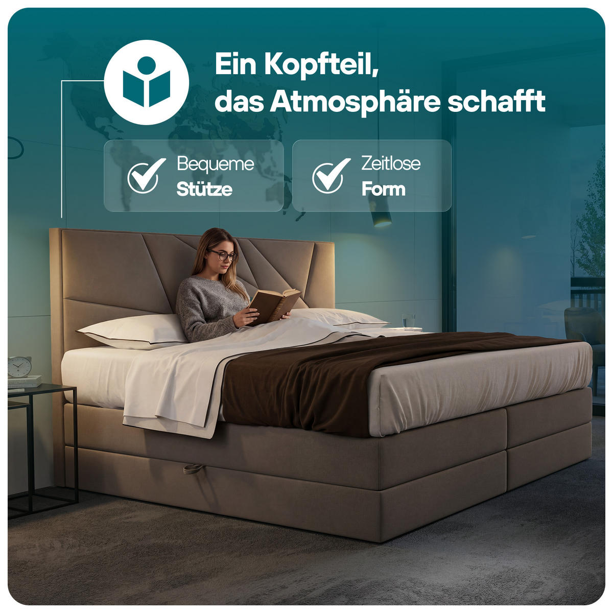 BOXSPRINGBETT VERDE LUX 200x200 cm, Bonell und Taschenmatratze, Topper 5 cm und Stauraum, Samtstoff, Schwarz - Schwarz, Holz/Kunststoff (200/200cm) - Trada