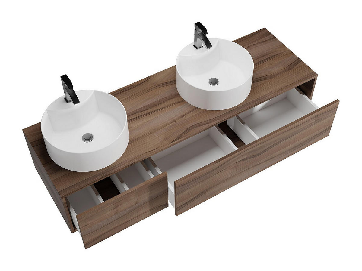 DOPPELWASCHTISCH - 150cm x 47cm - Holzspan - naturfarben dunkel - ISAURE - Naturfarben, Holz (150/32/47cm) - Vente-Unique