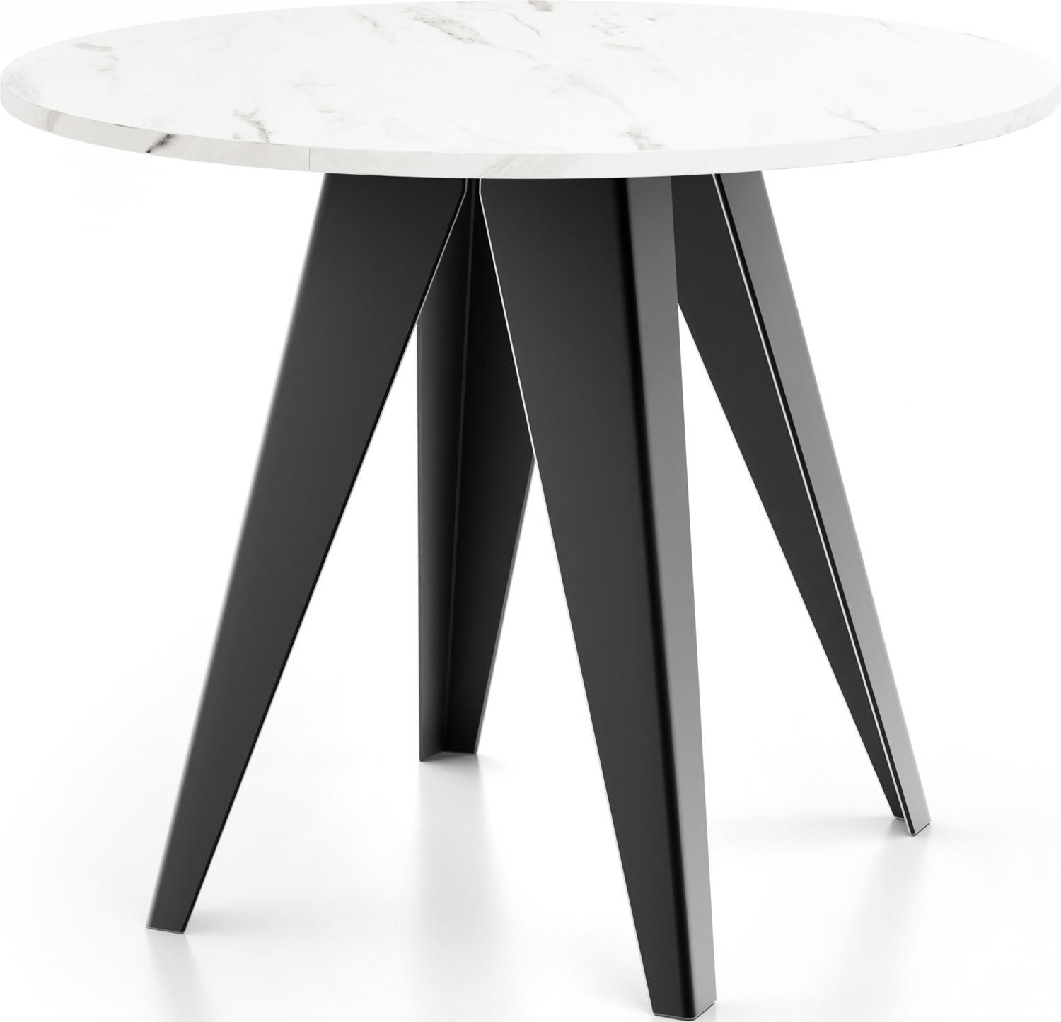 ESSTISCH Glory runder ausziehbarer, Marmor Weiß 90-130/100/76 cm - Ecru/Schwarz, Holzwerkstoff/Metall (90/90/76cm) - WFL GROUP