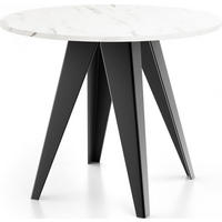 ESSTISCH Glory runder ausziehbarer, Marmor Weiß 100-140/100/76 cm - Ecru/Schwarz, Holzwerkstoff/Metall (100/100/76cm) - WFL GROUP