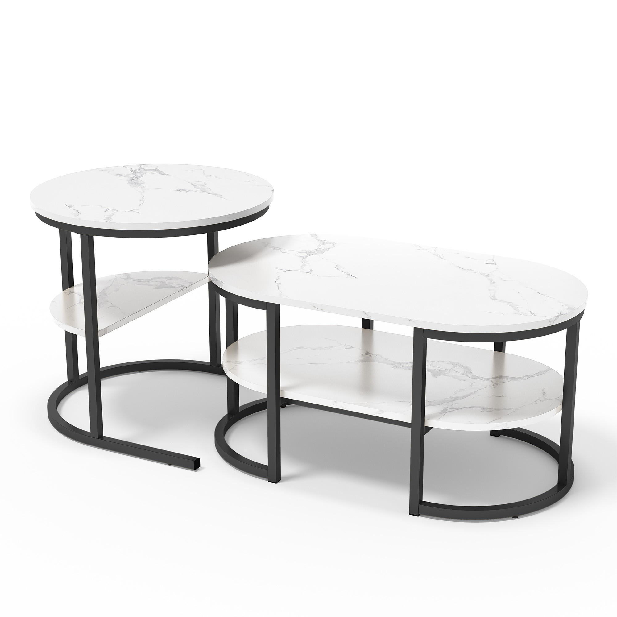 SATZTISCH 2er-Set, Wohnzimmertisch mit stabilem Metallrahmen, Schwarz - Schwarz, Metall (80/46/41cm) - PARAFTA HOME