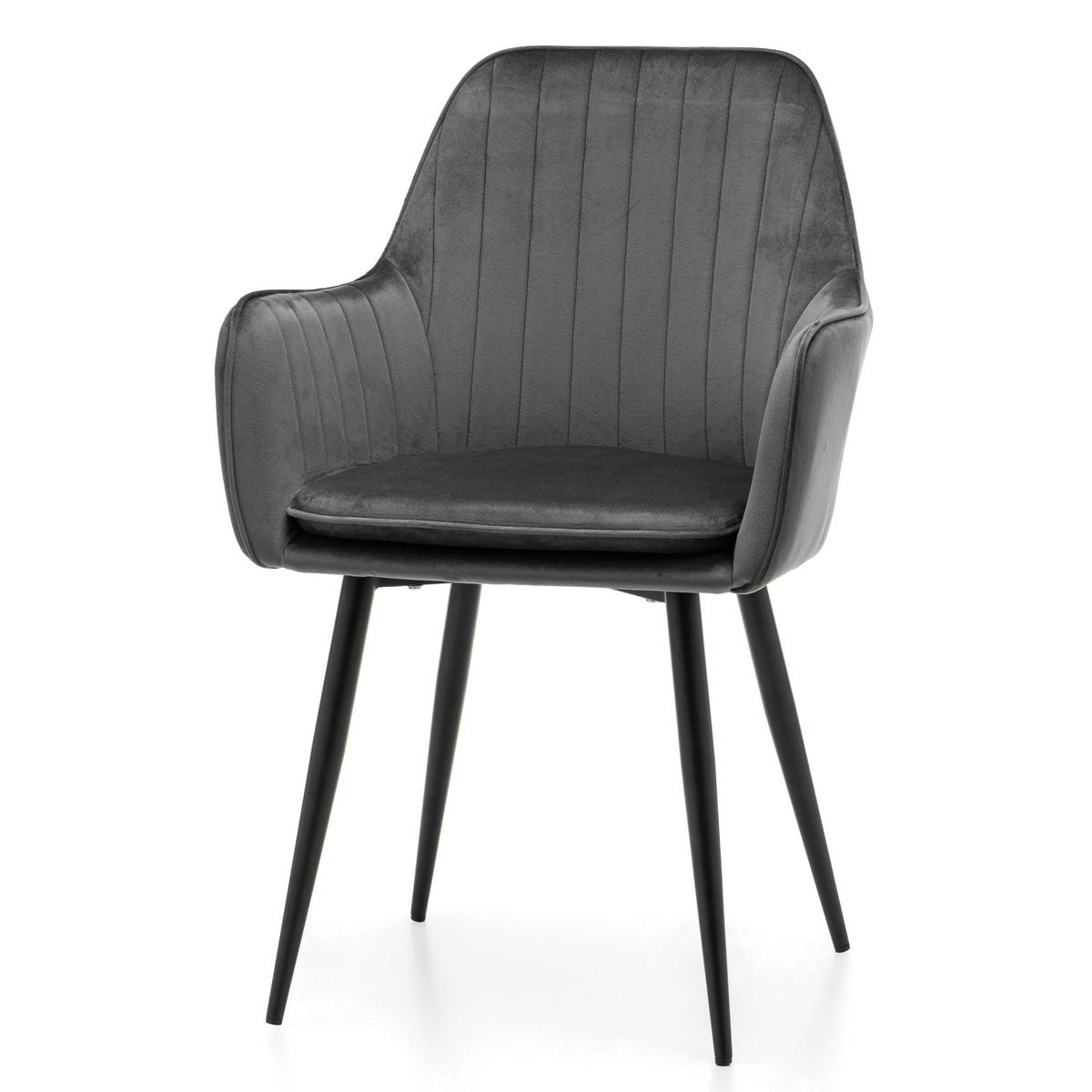 STUHL EMILIA gepolstert mit Steppung - grau - Samt Velours - Schwarz/Grau, Textil/Metall (58/90/58cm) - NEW HOME