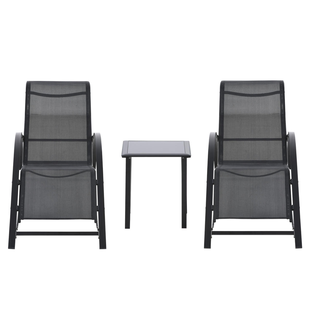 SONNENLIEGE 2er-Set Garten mit Beistelltisch aus gehärtetem Glas ,mit Rücken- und Armlehnen,59*169*66 cm ,Schwarz - Schwarz, Metall (169/66/59cm) - Vallsero