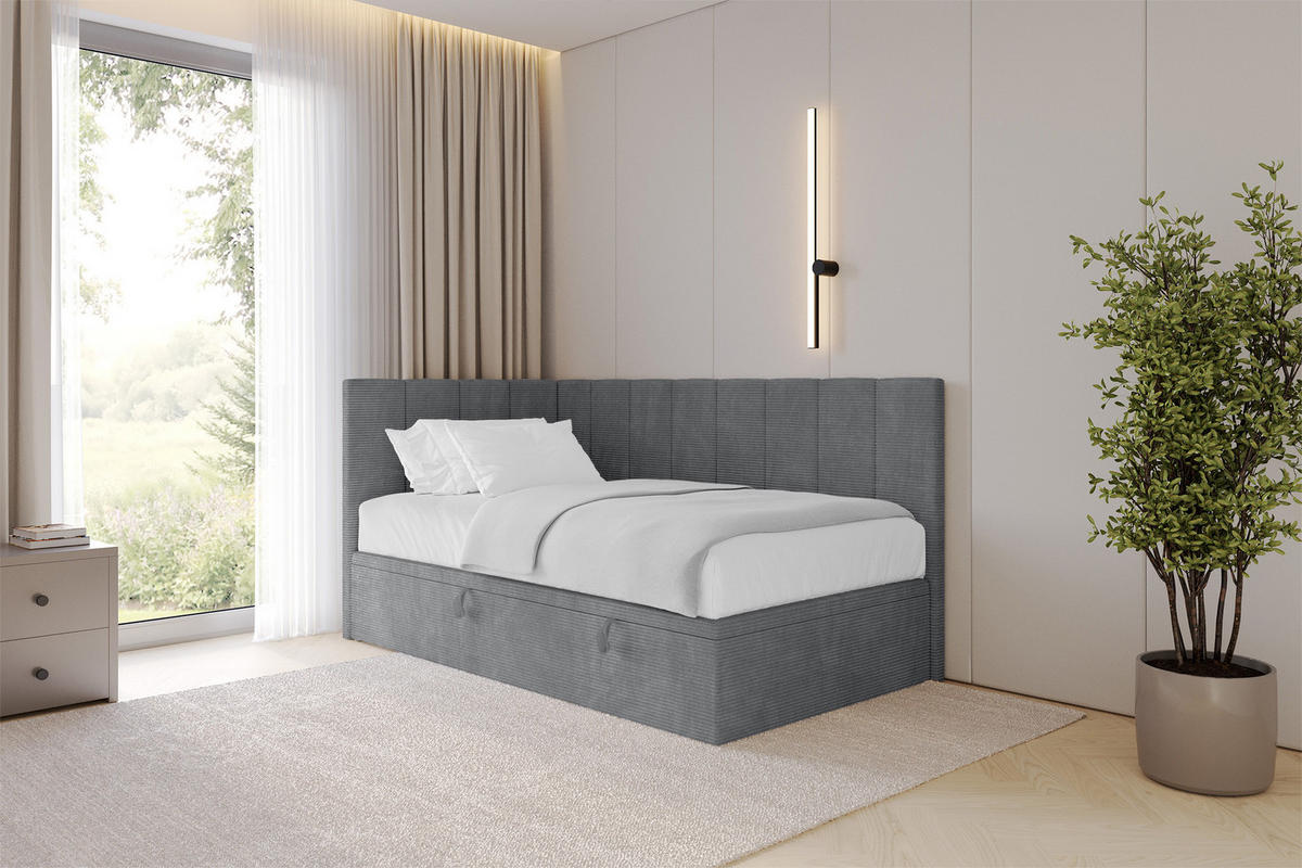 EINZELBETT Jugendbett mit Bettkasten Rechts, mit Matratze - LOVY 90x200 Dunkelgrau - Graphitfarben, Holzwerkstoff/Textil (90/200cm) - ALTDECOR