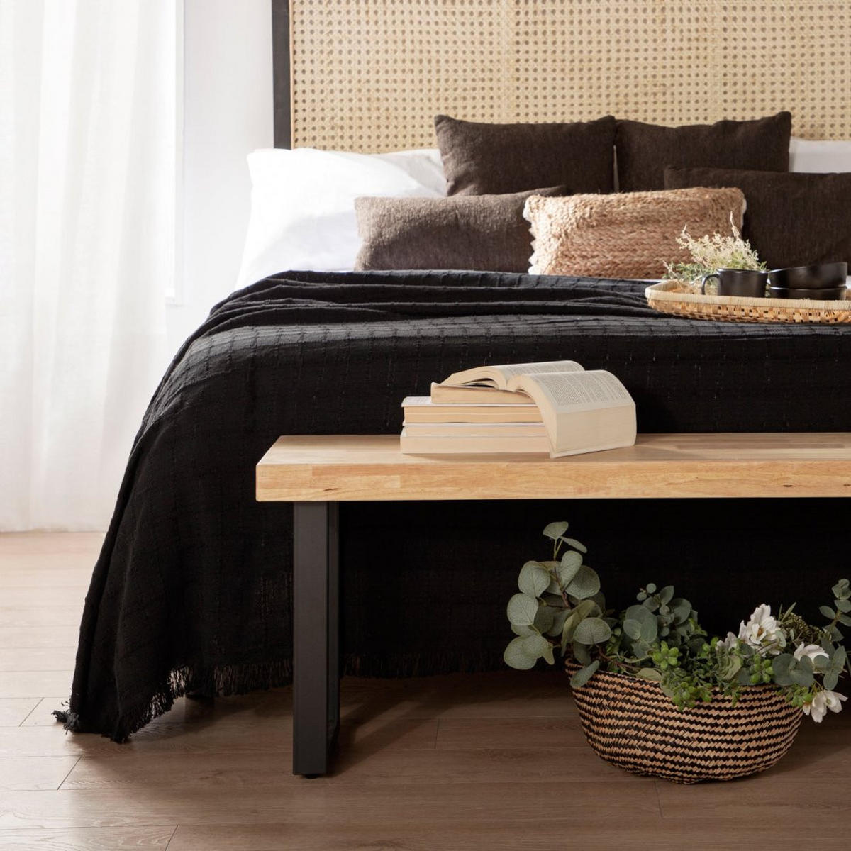 BANK Alys Natürlich 120 cm x 47 cm - Schwarz/Naturfarben, Holz (120/47/34cm)