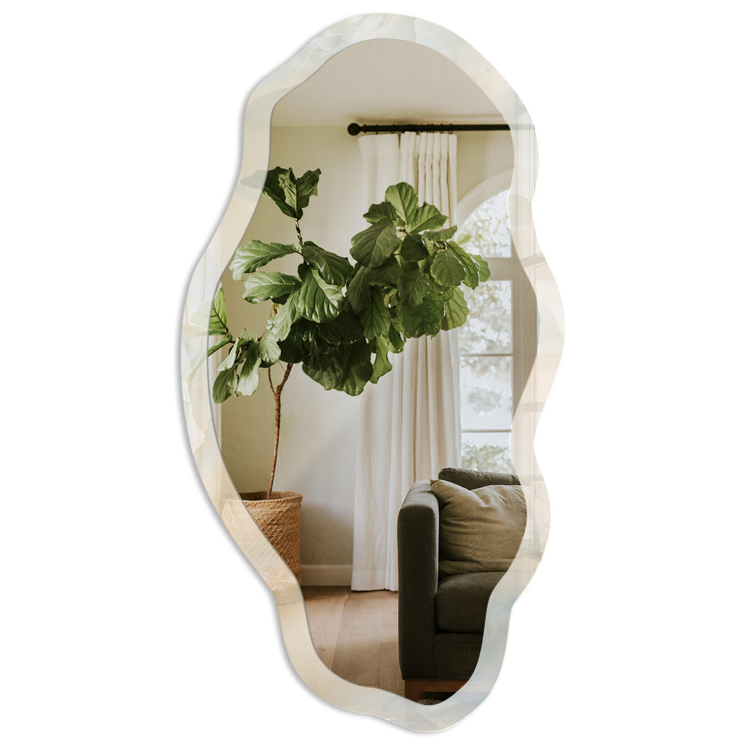 SPIEGEL 90x45 cm asymmetrisch mit Druck - Cremig und beruhigend - Transparent, Glas (45/90/0.4cm) - TULUP