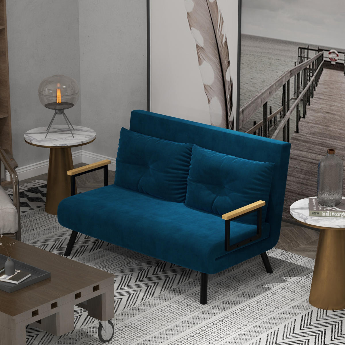 SCHLAFSOFA, Stahl, Polyester, Blau - Blau, Metall (73/81/102cm) - HOMCOM