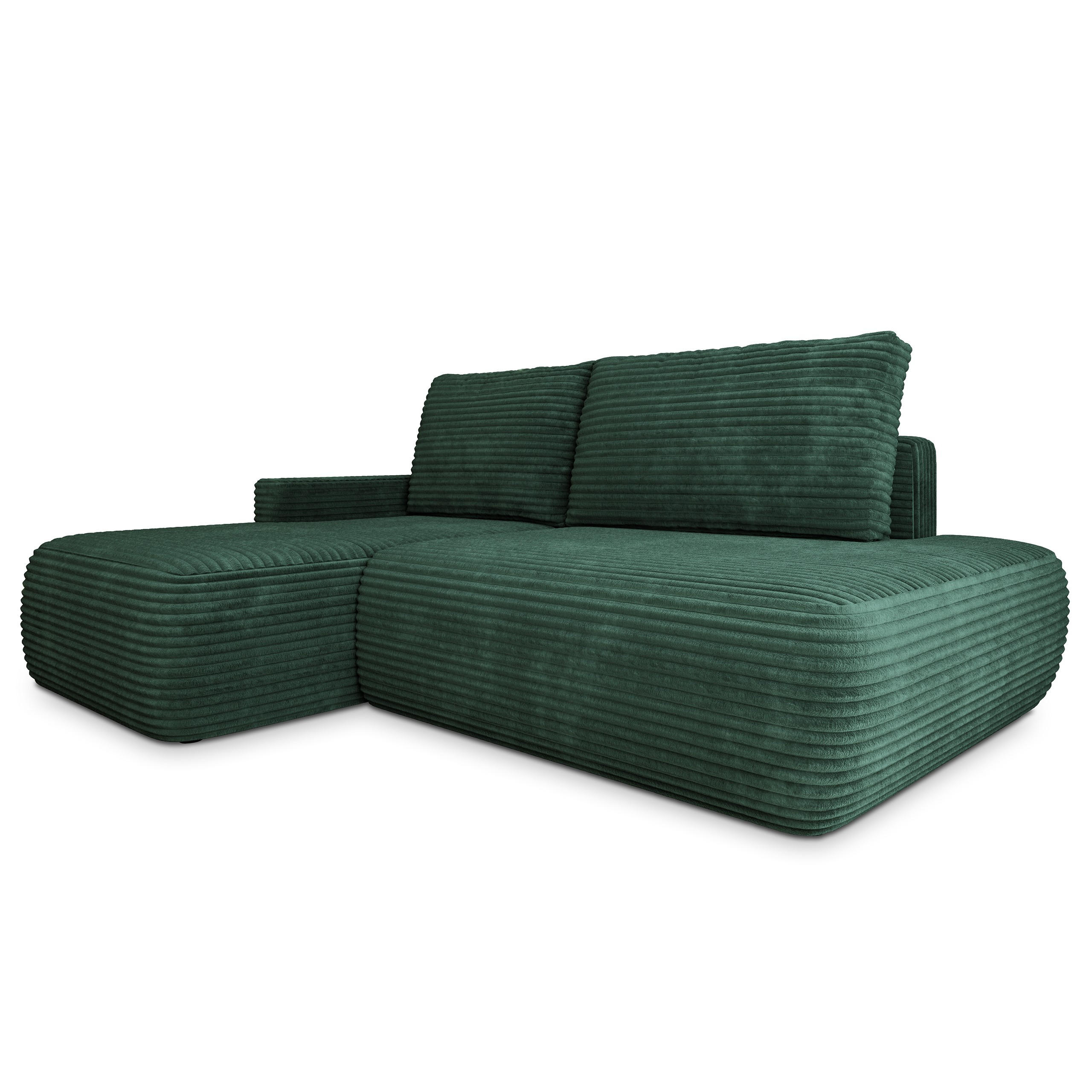 ECKSOFA AVINI T L-S Grün Kordstoff mit Schlaffunktion - Grün, Holzwerkstoff/Textil (277/160cm) - MASSENO