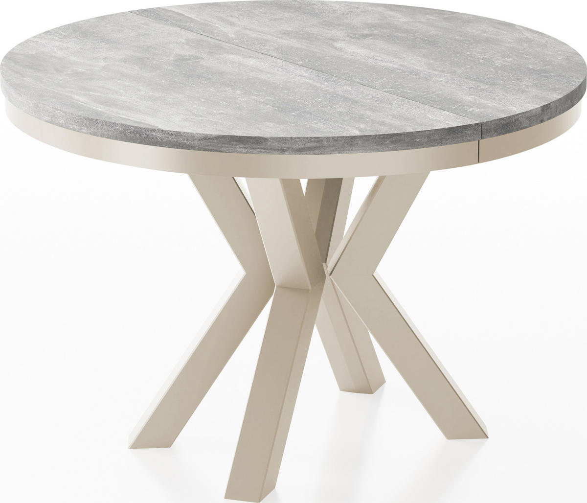 ESSTISCH Clara Beige Cashmere runder ausziehbarer, Grauer Beton 100-180/100/76 cm - Kaschmir/Hellgrau, Holzwerkstoff/Metall (100/100/76cm) - WFL GROUP