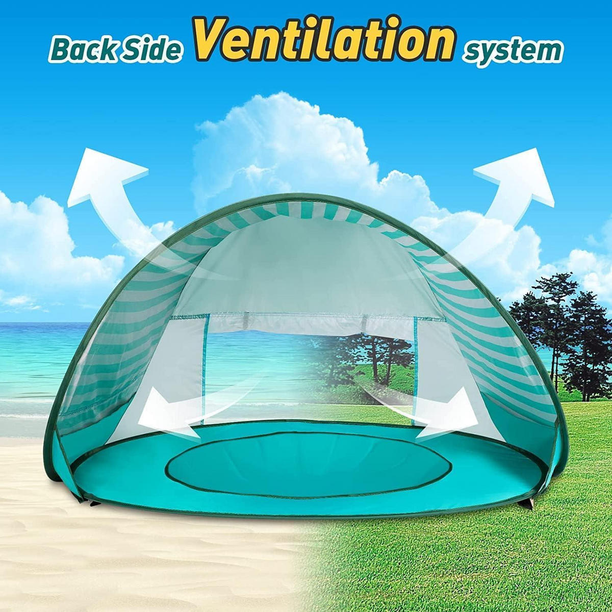 STRANDMUSCHEL UV-Schutz, Strandzelt, Picknick, schnell aufstellbar - Grün, Kunststoff (110/130cm) - LUXUSKOLLEKTION