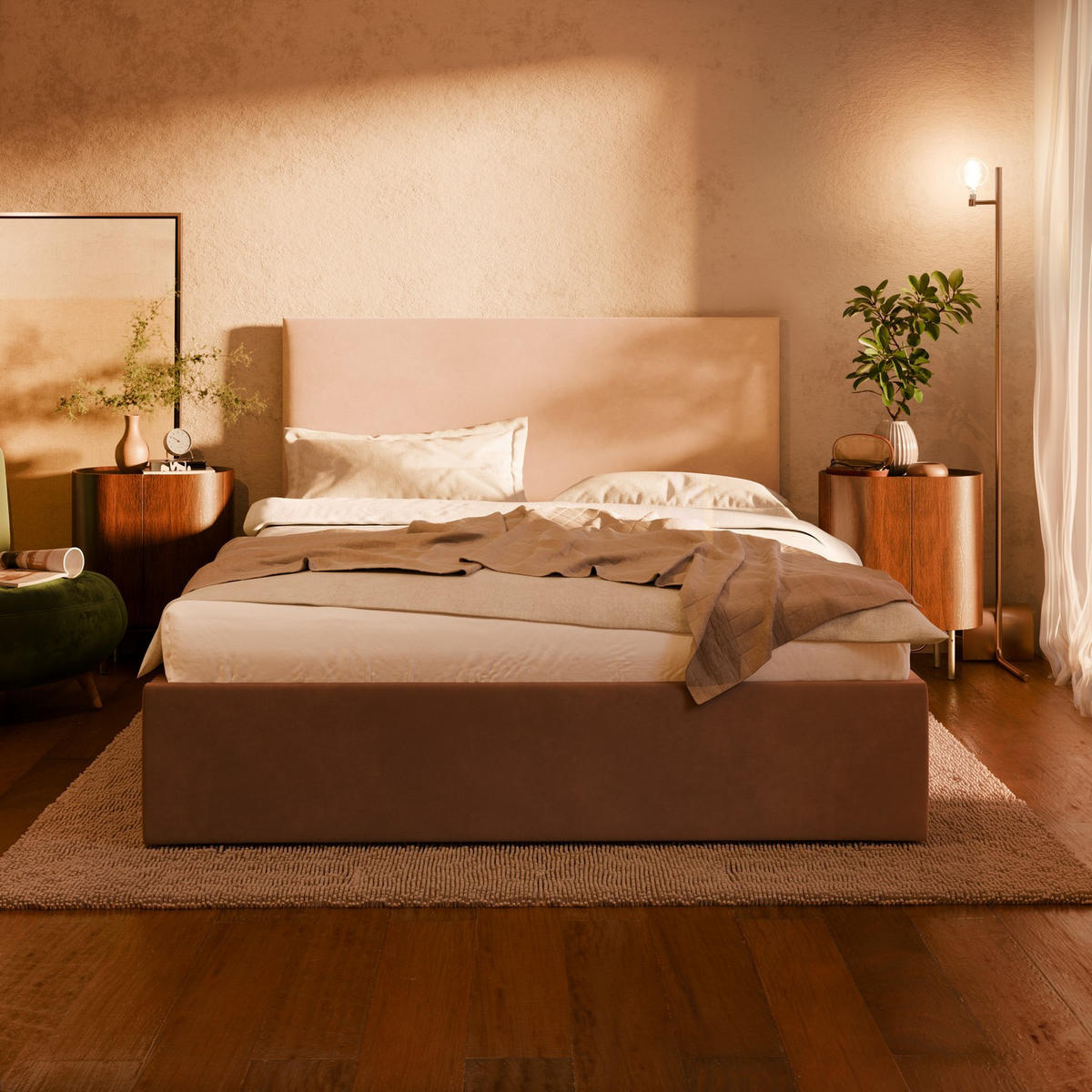 POLSTERBETT MIT KOPFTEIL 180x200 ohne Bettkasten PAOLA, Braun - Braun, Textil (180/200cm) - Mebligo